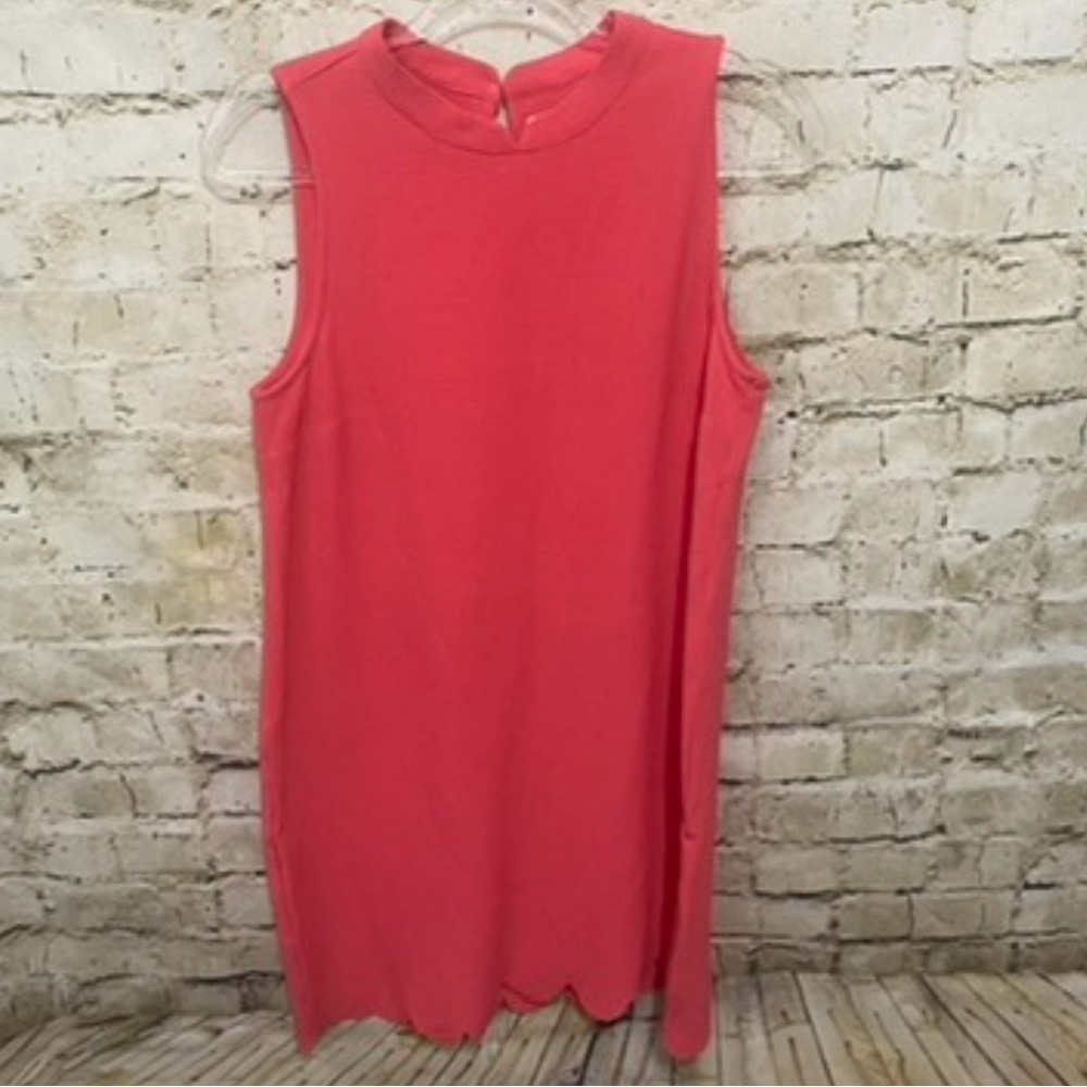 Mudpie Coral Sleeveless Scalloped Hem Textured Shift Dress - Picture 1 of 6